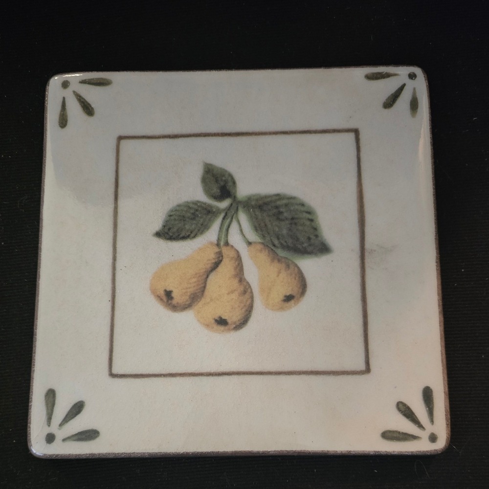 Williams Sonoma Italy Ceramiche Arianna Square Pear Fruit Tile Trivet 7in